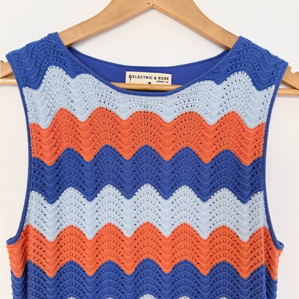 Anthropologie Electric & Rose Chevron Crochet Mini Dress Boho Coastal Beach M - Picture 7 of 11